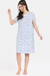 Rosaline Disco Daze Knit Cotton Knee Length Nightdress - Ancient Water — thumbnail 4